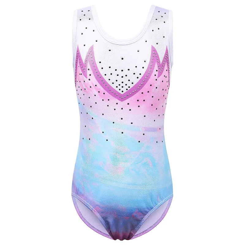 BAOHULU Girls Gymnastics Leotard Teens Gradient Color Ballet Dance Wear Sleeveless Sequin Bodysuit Practice Outfit Jumpsuit 8