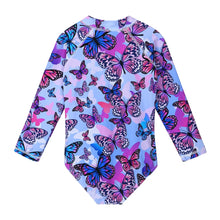 Load image into Gallery viewer, BAOHULU Purple Butterfly Cartoon Kids Swimwear UV50+ Long Sleeve Swimwear Girl Child Swimsuit Girls Swimwear Bathing Suits 2