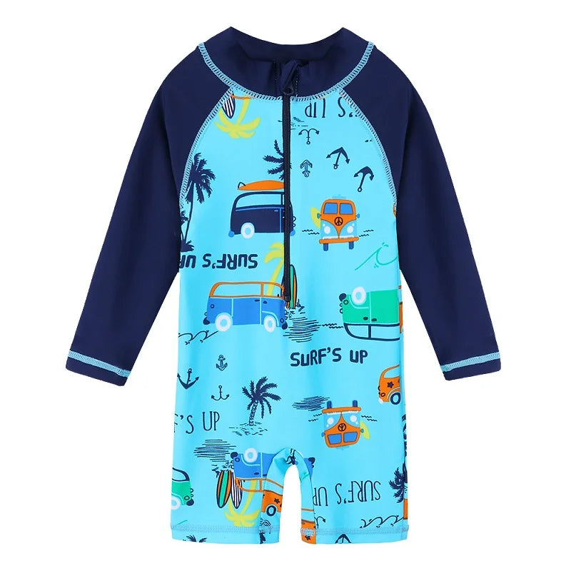 BAOHULU Cartoon Baby Girl Swimwear Children's One-Piece Suits Long Sleeve Girls Swimwear UPF 50+ Toddler Swimming Suit 12