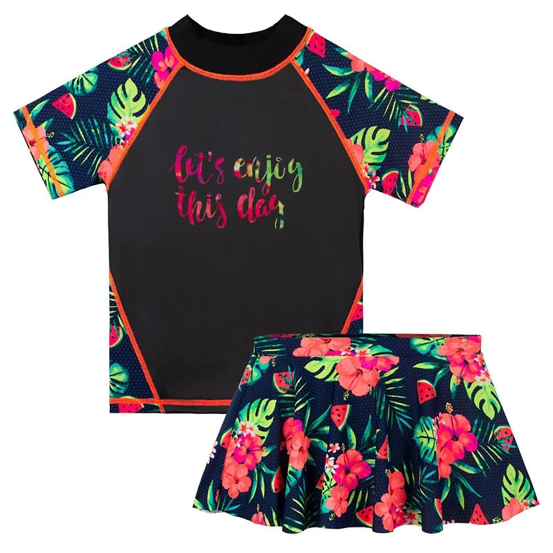 BAOHULU Girls Swimsuit Two Pieces Swimming Set Short Sleeve Swimwear Summer UV 50+ Protective Beach Costume Surfing Suit 9