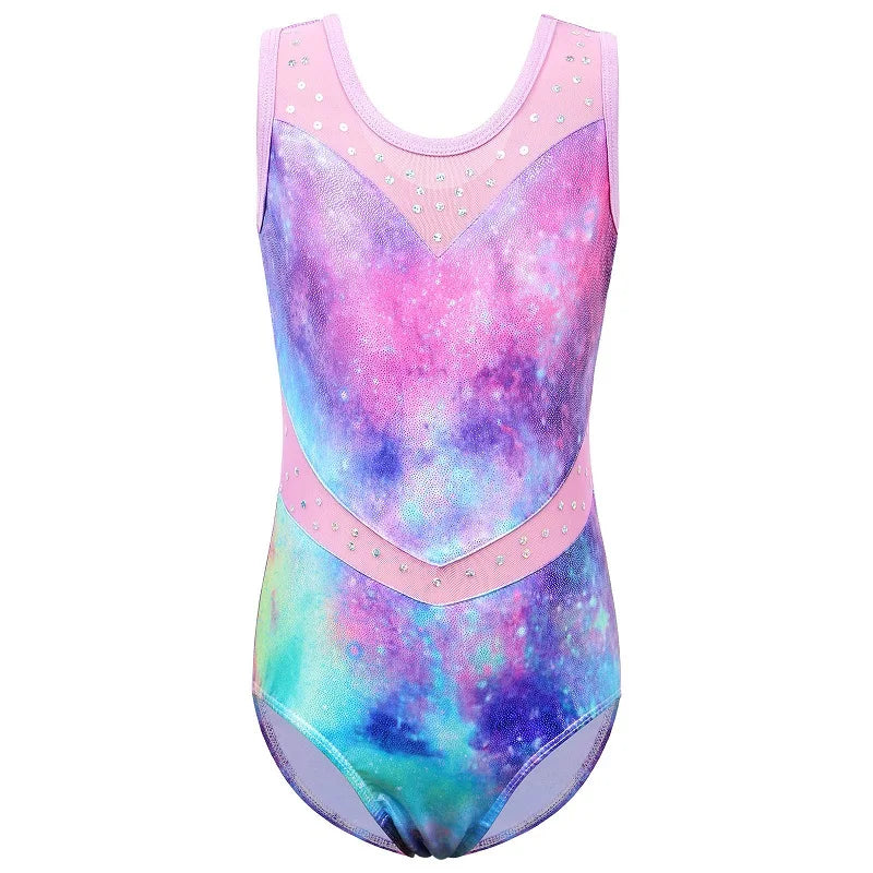 BAOHULU Girls Gymnastics Leotard Teens Gradient Color Ballet Dance Wear Sleeveless Sequin Bodysuit Practice Outfit Jumpsuit 9