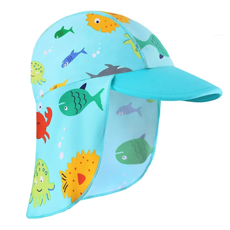 BAOHULU Infantil Swimming Caps 2021 Summer Print Swim Sun Hats Beach Caps Kids Hats for Boys Girls 6 Months-6 years Children 10