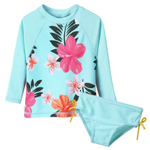 Load image into Gallery viewer, BAOHULU Floral Baby Girl Swimwear Long Sleeve Infant Bathing Suit Cyan UPF50+ Swimsuit for Toddler Girls Teens Children Swimwear 1