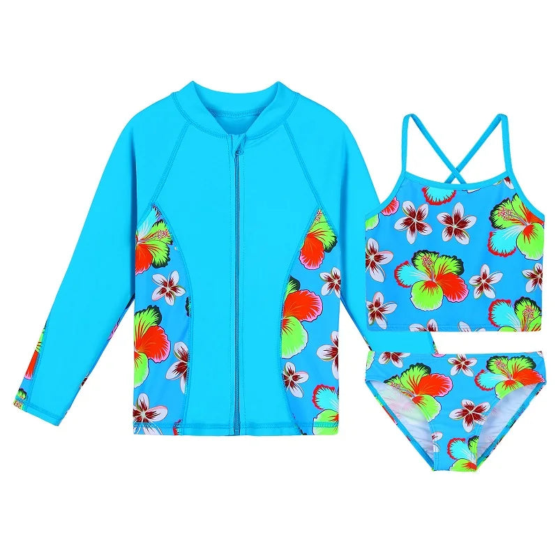 BAOHULU Sun Protection Print Swimsuit Girls Bikini Set UV Swimwear Kids Children Swimwear Long Sleeve Swimming Suits for Girl 10