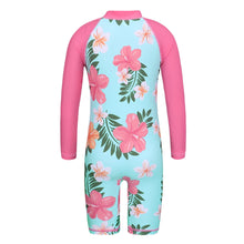 Load image into Gallery viewer, BAOHULU Cyan Floral Long Sleeve Girls Swimwear One Piece Children Swimming Suits UPF50+ Swimsuit Kids 4-11 Years Rash Guards 2