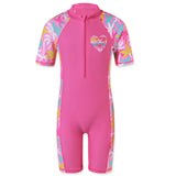 1-11 Yrs Kids Swimwear Girls Short Sleeve Swimsuit One Piece UPF50+ Rash Guard Baby Girl Swimwear Children Surf Suit