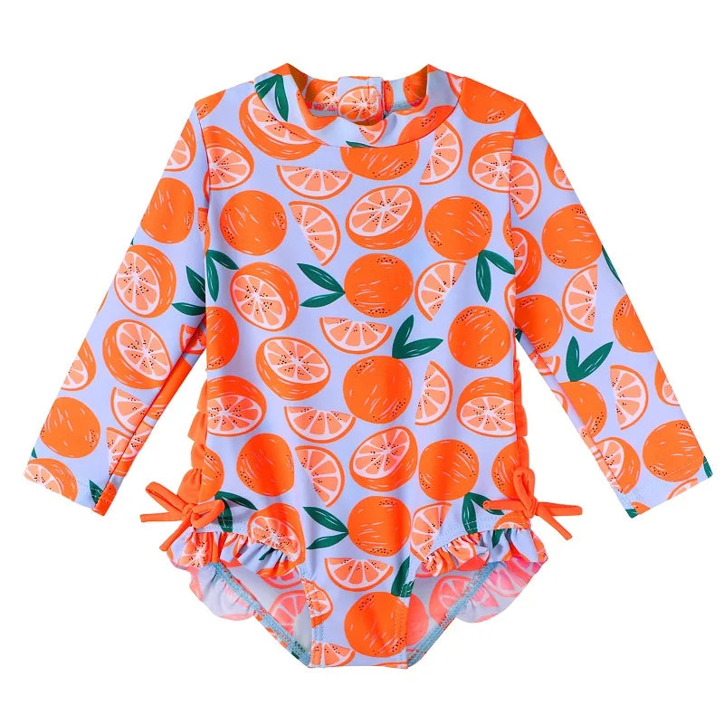 BAOHULU Girls Swimsuit Long Sleeve Zipper Rash Guard One Piece UPF 50+ UV Sun Protection Swimwear Orange Bathing Suit 7