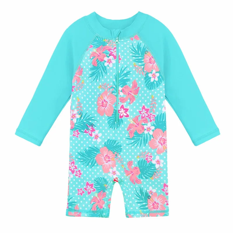 BAOHULU UPF50+ Long Sleeve Flower Baby Girl Swimwear One Piece Children Swimwear Toddler Infant Bathing Suit for Girls Boy Kids 8