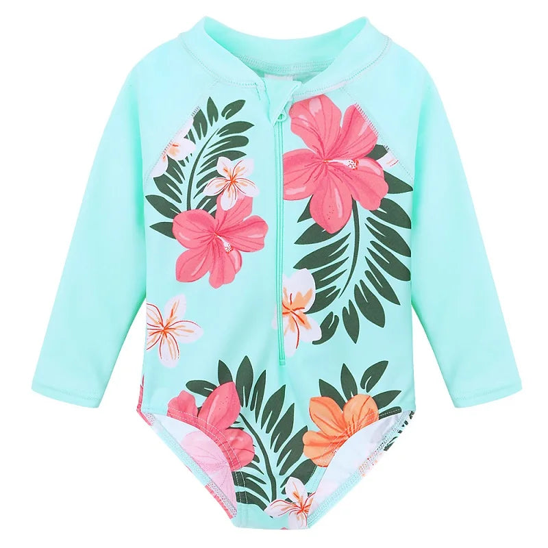 BAOHULU Navy Floral Baby Swimwear Long Sleeve UPF50+ Girls' Swimsuit One Piece Children Swimwear Toddler Bathing Suit Beachwear 9