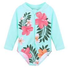 Load image into Gallery viewer, BAOHULU Navy Floral Baby Swimwear Long Sleeve UPF50+ Girls&#39; Swimsuit One Piece Children Swimwear Toddler Bathing Suit Beachwear 9