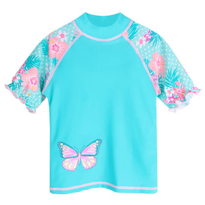 BAOHULU Summer Printed Butterfly Girls Swimsuit Children Swimwear UPF50+ Kids Beach Swimming Suits Bathing Suit Girl Cyan 2