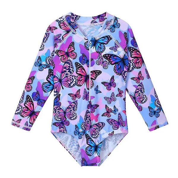 BAOHULU Purple Butterfly Cartoon Kids Swimwear UV50+ Long Sleeve Swimwear Girl Child Swimsuit Girls Swimwear Bathing Suits 7