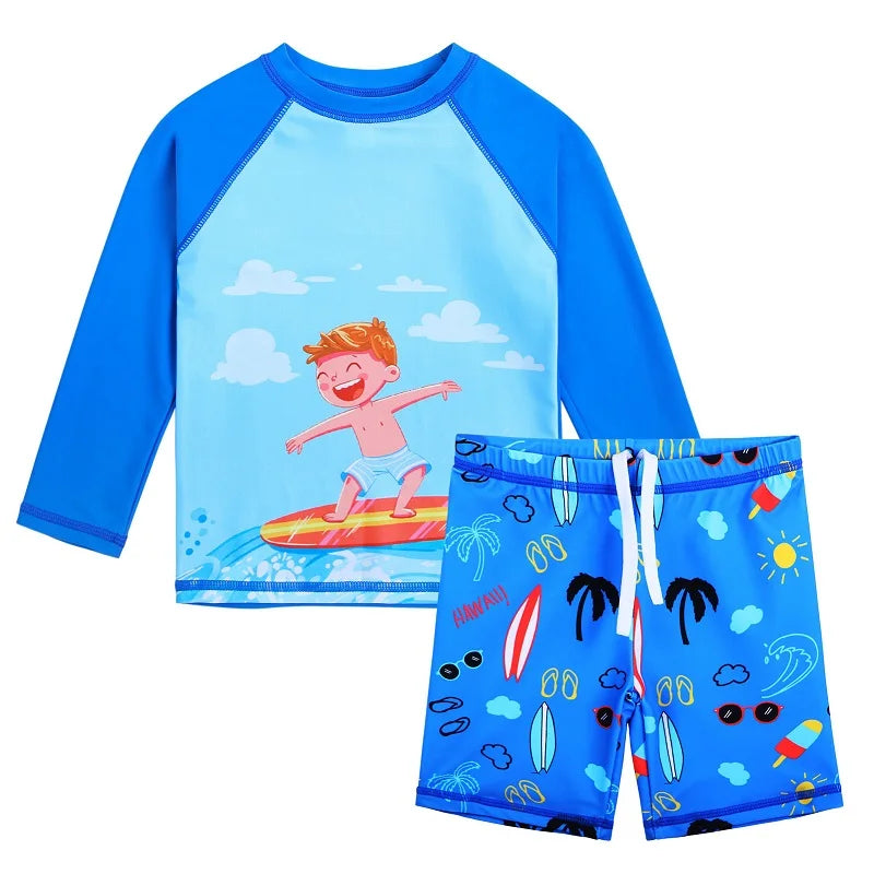 BAOHULU Boys Swimsuit Set Two Pieces UPF50+ UV Sun Protective Swimwear Cartoon Print Bathing Suit Summer Beachwear 8