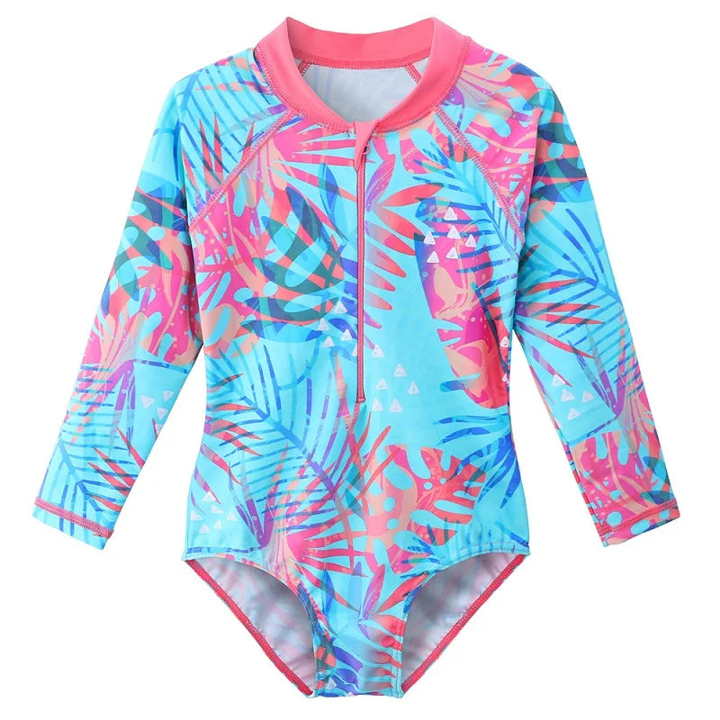 BAOHULU Print Girls Swimwear Long Sleeve One Piece Children's Swimsuit UPF 50+ Surfing Suit Kids Summer Bathing Suit 8