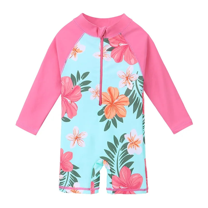 BAOHULU UPF50+ Long Sleeve Flower Baby Girl Swimwear One Piece Children Swimwear Toddler Infant Bathing Suit for Girls Boy Kids 10