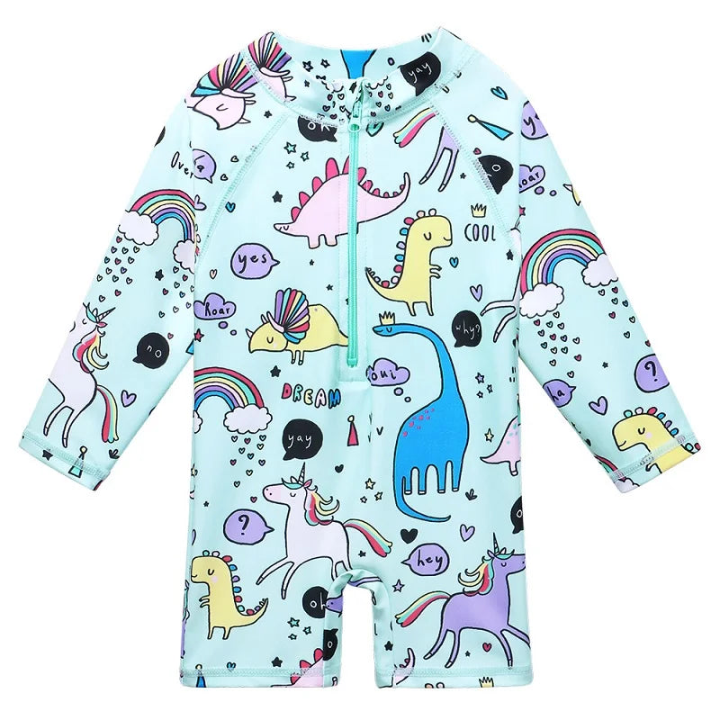 BAOHULU Cartoon Baby Girl Swimwear Children's One-Piece Suits Long Sleeve Girls Swimwear UPF 50+ Toddler Swimming Suit 9