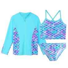 Load image into Gallery viewer, BAOHULU Children&#39;s Swimwear Bikini Set for Girls Long Sleeve Sun Suit Cyan Scale Swimsuit Kids  Toddler Bathing Suit Beachwear 1