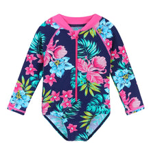 Load image into Gallery viewer, BAOHULU Navy Floral Baby Swimwear Long Sleeve UPF50+ Girls&#39; Swimsuit One Piece Children Swimwear Toddler Bathing Suit Beachwear 1