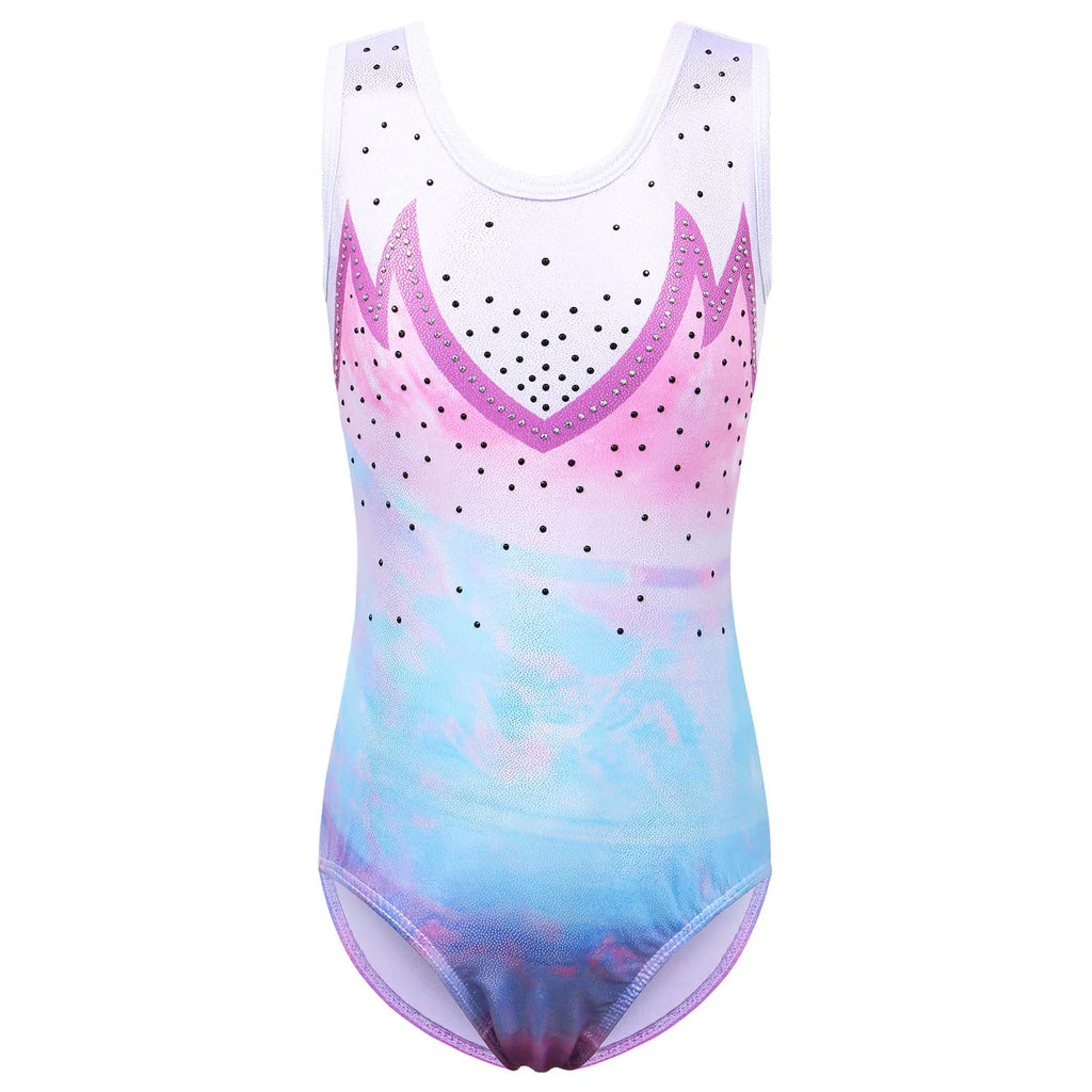 BAOHULU Girls Gymnastics Leotard Teens Gradient Color Ballet Dance Wear Sleeveless Sequin Bodysuit Practice Outfit Jumpsuit 1