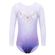 Load image into Gallery viewer, BAOHULU Long Sleeve Mesh Patchwork Leotards for Girls Toddler Kids Diamond Gymnastics Jumpsuit Bodysuit Teens Gymnastics Clothes 15