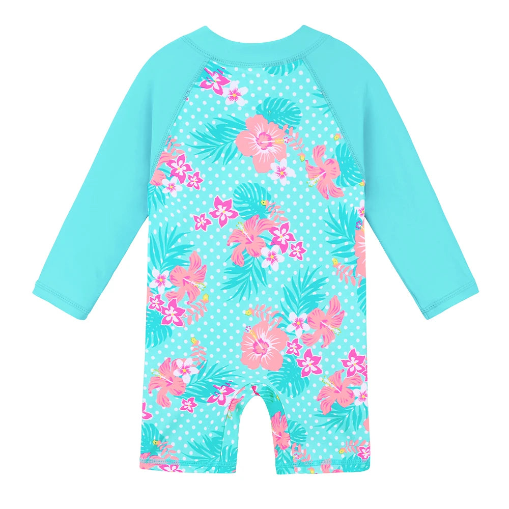 BAOHULU UPF50+ Long Sleeve Flower Baby Girl Swimwear One Piece Children Swimwear Toddler Infant Bathing Suit for Girls Boy Kids 2