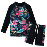 3-12Y Kids Swimsuit Two Pieces Sets Swimwear Long Sleeve Rashguard UPF 50+ UV Sun Protective Swimming Suit