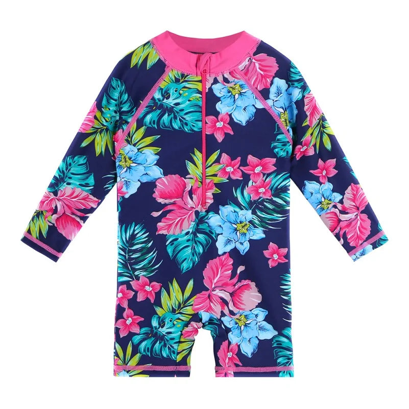 BAOHULU Cartoon Baby Girl Swimwear Children's One-Piece Suits Long Sleeve Girls Swimwear UPF 50+ Toddler Swimming Suit 7