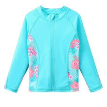 Load image into Gallery viewer, BAOHULU Children&#39;s Swimwear Cyan Floral Swimsuit Girls Bikini Tankini Set Swimwear Kids Long Sleeve Swimming Suits for Girl 2