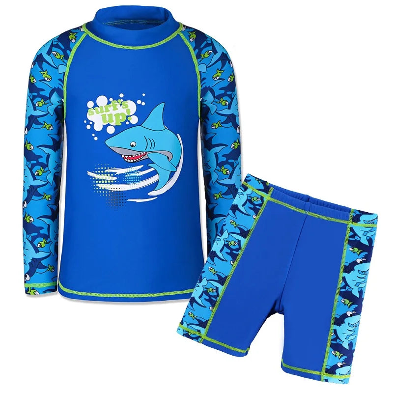 BAOHULU Kids Long Sleeve Swimsuit Children Blue Car Print Swimwear Two Pieces Sport Style Bathing Suit UPF 50+ Beachwear 11