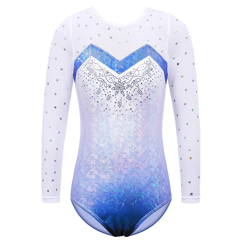 BAOHULU Long Sleeve Mesh Patchwork Leotards for Girls Toddler Kids Diamond Gymnastics Jumpsuit Bodysuit Teens Gymnastics Clothes 16