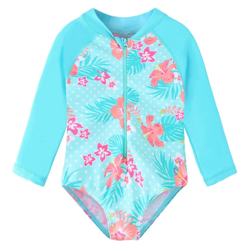 BAOHULU Navy Floral Baby Swimwear Long Sleeve UPF50+ Girls' Swimsuit One Piece Children Swimwear Toddler Bathing Suit Beachwear 7