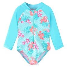 Load image into Gallery viewer, BAOHULU Navy Floral Baby Swimwear Long Sleeve UPF50+ Girls&#39; Swimsuit One Piece Children Swimwear Toddler Bathing Suit Beachwear 7