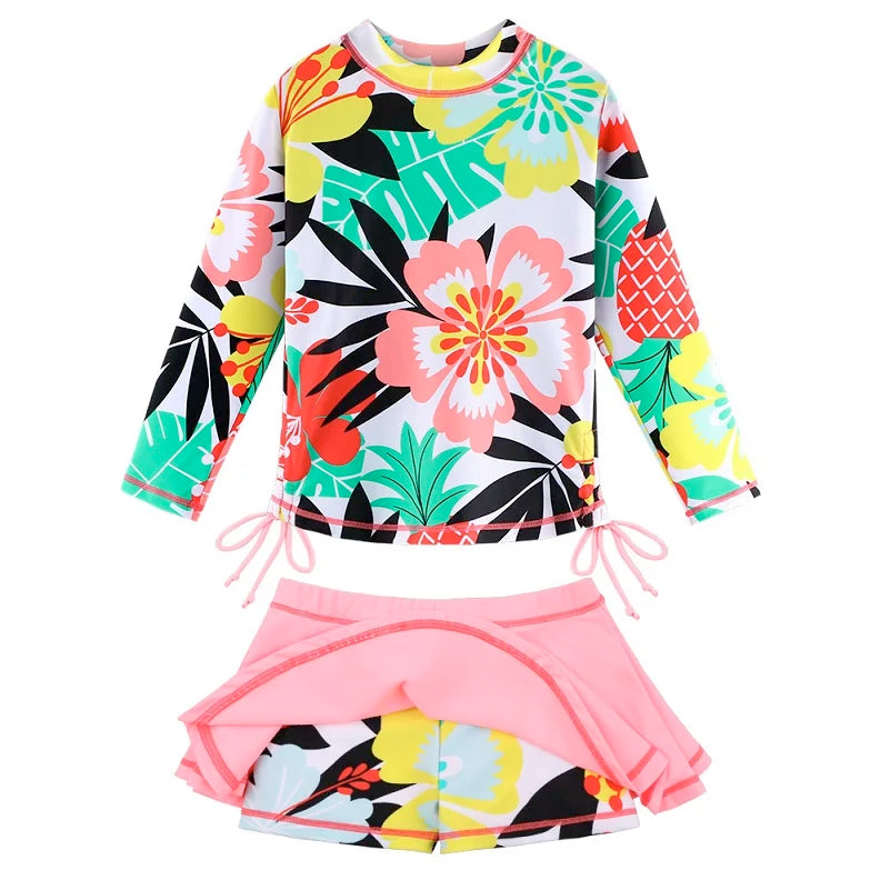 BAOHULU Print Girls Swimsuit Long Sleeve UV (UPF50+) kids Bathing Suit Rash guards Set Navy Children's Swimwear Swimming Suit 8