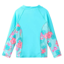 Load image into Gallery viewer, BAOHULU Children&#39;s Swimwear Cyan Floral Swimsuit Girls Bikini Tankini Set Swimwear Kids Long Sleeve Swimming Suits for Girl 3