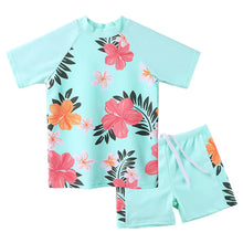 Load image into Gallery viewer, BAOHULU Short Sleeve Floral Girls Swimwear UPF50+ Children 2pcs Swimsuit Girls Kids Swimming Suits for 3-12 Years 1