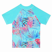 Load image into Gallery viewer, BAOHULU Cyan Girls Swimwear Short Sleeve Kids Bathing Suit 2pcs upf 50+ Beachwear Leaves Swimming Suit Set for Children 2021 New 3