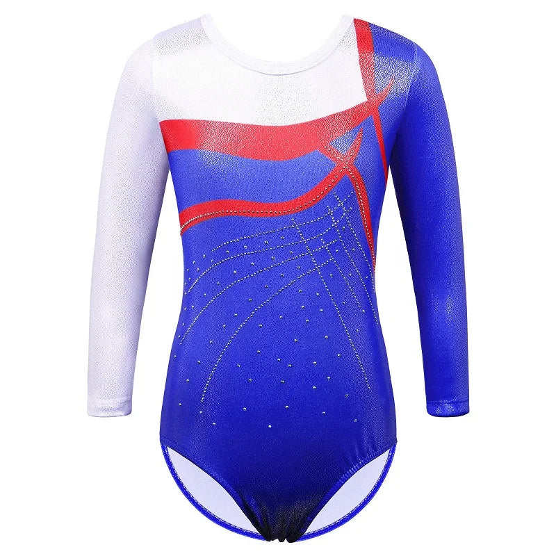 BAOHULU Long Sleeve Mesh Patchwork Leotards for Girls Toddler Kids Diamond Gymnastics Jumpsuit Bodysuit Teens Gymnastics Clothes 12