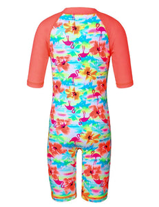 BAOHULU Short Sleeve Girls Swimsuit One Piece Print Baby Kids Swimsuit Rash Guard Orange Toddler Swimwear Bathing Suit Beachwear 2