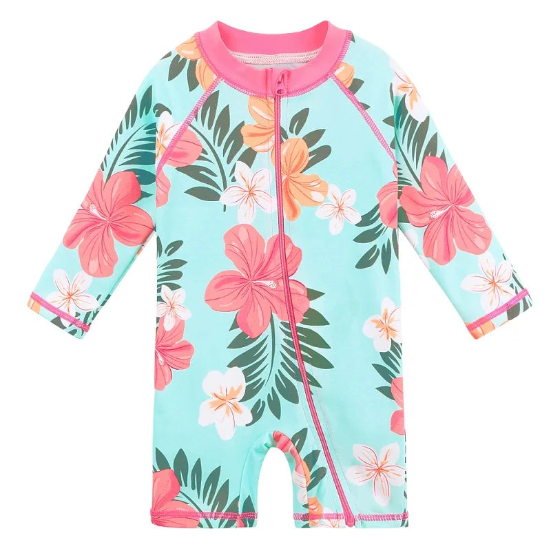 BAOHULU Cartoon Baby Girl Swimwear Children's One-Piece Suits Long Sleeve Girls Swimwear UPF 50+ Toddler Swimming Suit 10