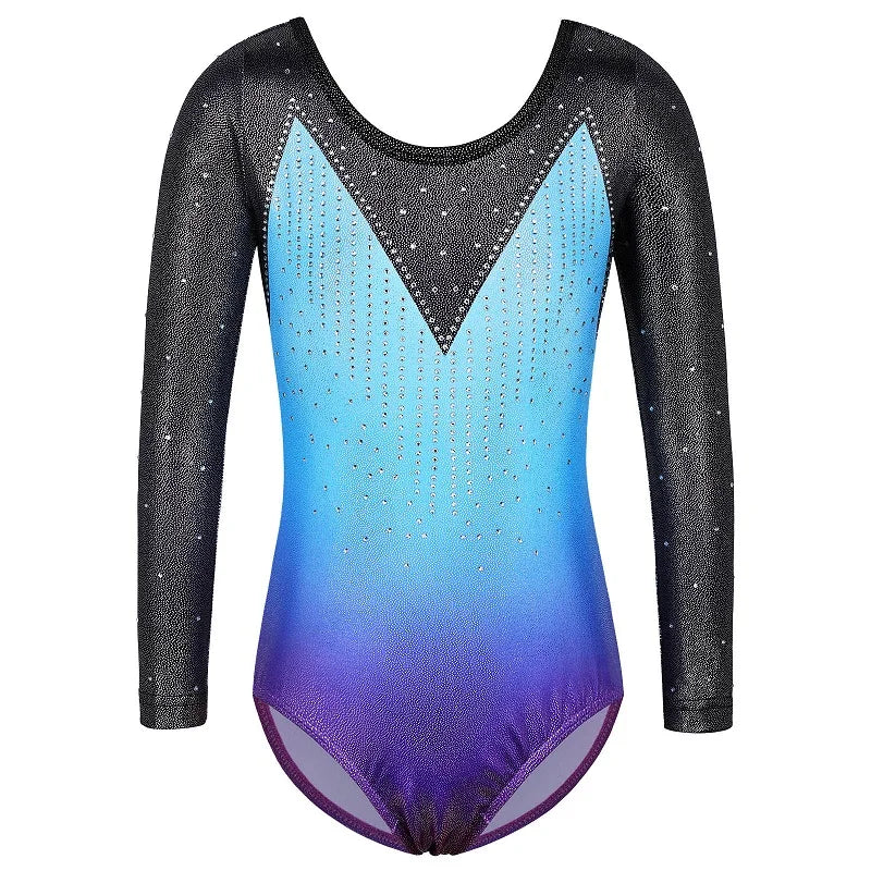 BAOHULU Long Sleeve Mesh Patchwork Leotards for Girls Toddler Kids Diamond Gymnastics Jumpsuit Bodysuit Teens Gymnastics Clothes 13