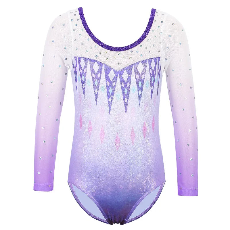 BAOHULU Long Sleeve Mesh Patchwork Leotards for Girls Toddler Kids Diamond Gymnastics Jumpsuit Bodysuit Teens Gymnastics Clothes 18