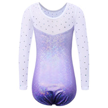 Load image into Gallery viewer, BAOHULU Long Sleeve Mesh Patchwork Leotards for Girls Toddler Kids Diamond Gymnastics Jumpsuit Bodysuit Teens Gymnastics Clothes 2