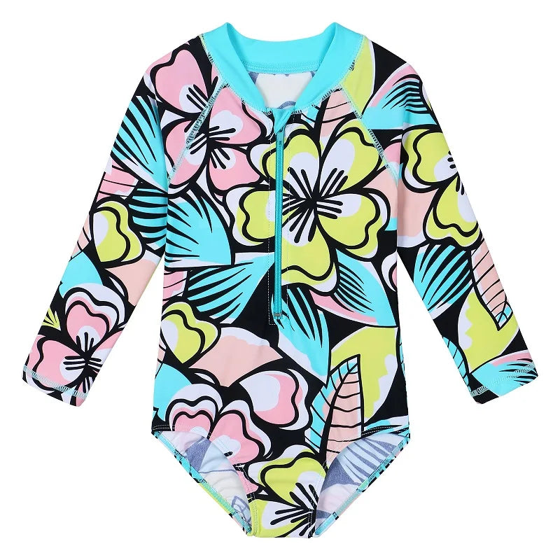 BAOHULU Print Girls Swimwear Long Sleeve One Piece Children's Swimsuit UPF 50+ Surfing Suit Kids Summer Bathing Suit 9