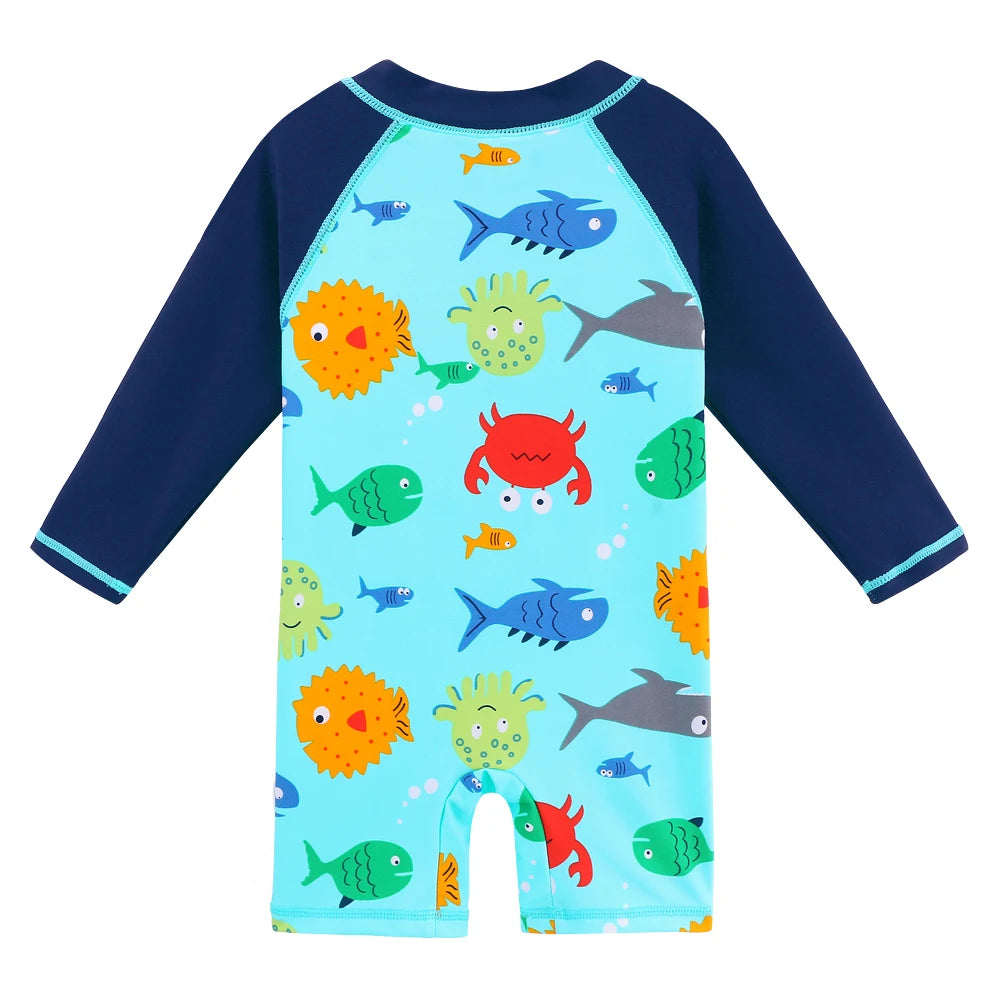 BAOHULU UPF50+ Long Sleeve Cartoon Boys Swimwear One Piece Kids Swimsuit Baby Swimwear Toddler Infant Bathing Suit for Girls Boy 2