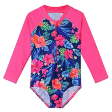 Load image into Gallery viewer, BAOHULU Print Girls Swimwear Long Sleeve One Piece Children&#39;s Swimsuit UPF 50+ Surfing Suit Kids Summer Bathing Suit 15