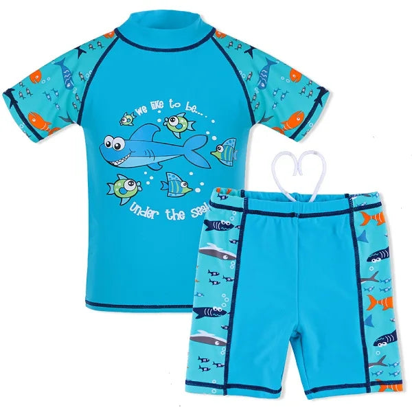 BAOHULU Navy Boys Swimwear Children Swimsuit Cartoon Shark Pattern UPF50+ Bathing Suits for Kids Lycra Summer Swimming Wear 7