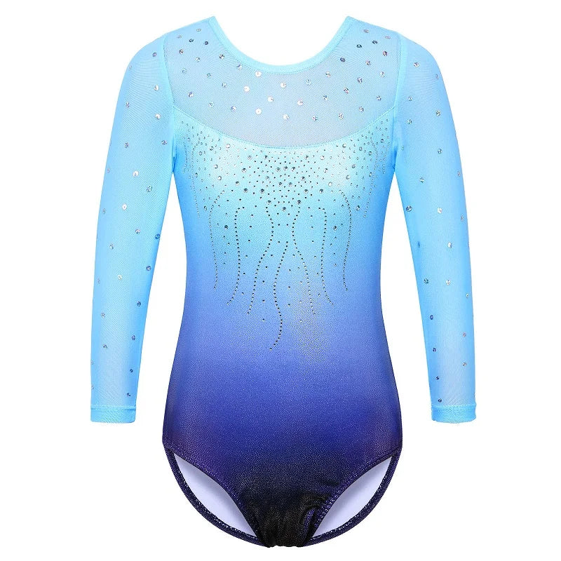 BAOHULU Long Sleeve Mesh Patchwork Leotards for Girls Toddler Kids Diamond Gymnastics Jumpsuit Bodysuit Teens Gymnastics Clothes 10