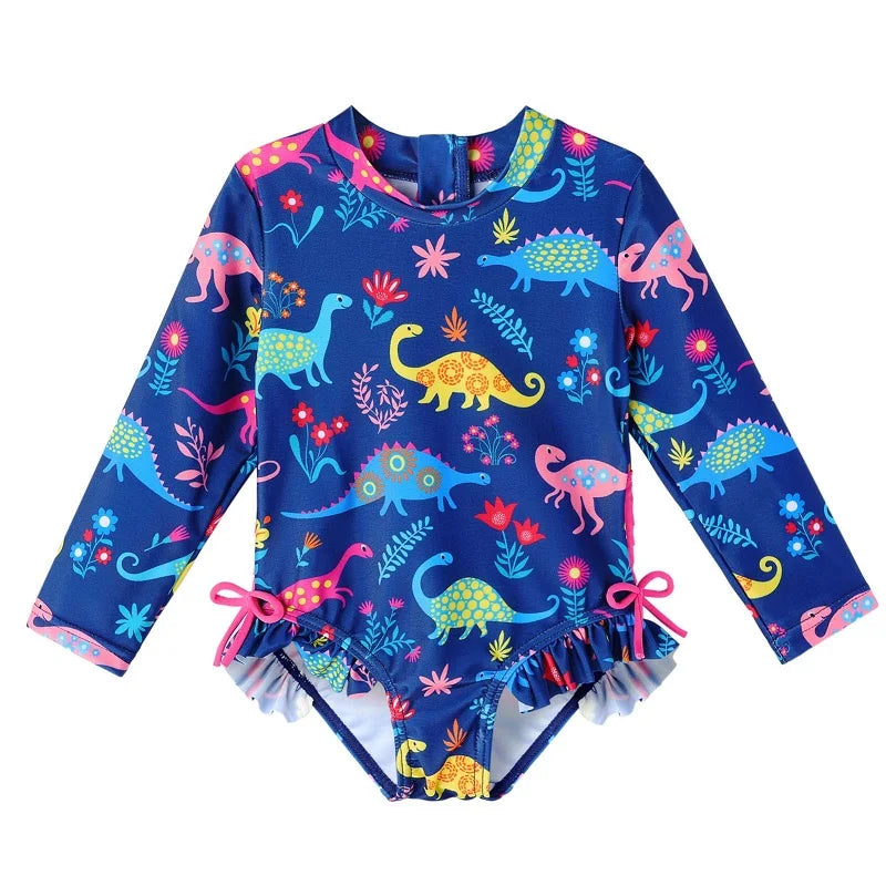 BAOHULU Navy Floral Baby Swimwear Long Sleeve UPF50+ Girls' Swimsuit One Piece Children Swimwear Toddler Bathing Suit Beachwear 10