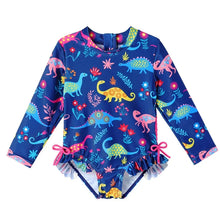 Load image into Gallery viewer, BAOHULU Navy Floral Baby Swimwear Long Sleeve UPF50+ Girls&#39; Swimsuit One Piece Children Swimwear Toddler Bathing Suit Beachwear 10