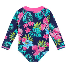 Load image into Gallery viewer, BAOHULU Navy Floral Baby Swimwear Long Sleeve UPF50+ Girls&#39; Swimsuit One Piece Children Swimwear Toddler Bathing Suit Beachwear 2